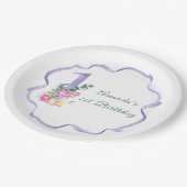 Bloemen en lint Eerste verjaardag Papieren Bordje (Gekanteld)