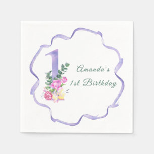 Bloemen en lint Eerste verjaardagsfeestje Servet