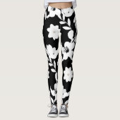 Bloemen en parels op zwart leggings (Voorkant)