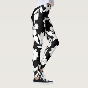 Bloemen en parels op zwart leggings