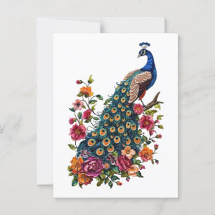  bloemen en pauw briefkaart