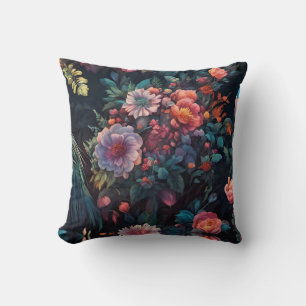 Bloemen en pauwen in een kleurrijke tuin kussen
