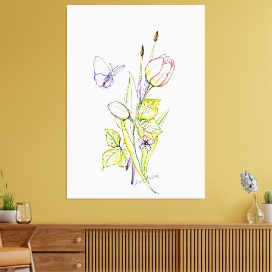 Bloemen en penselen canvas afdruk (Insitu (Woonkamer))
