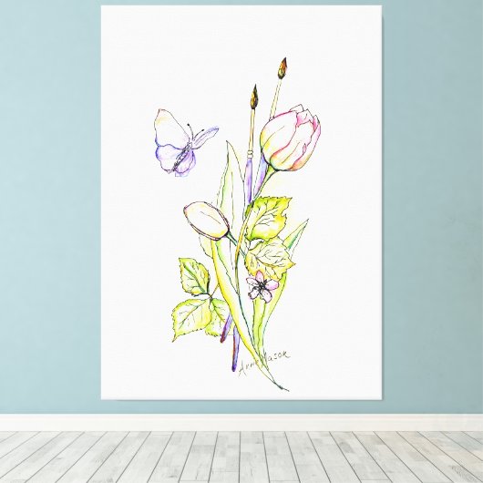 Bloemen en penselen canvas afdruk (Insitu (Houten vloer))