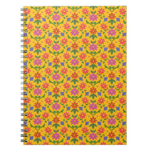 Bloemen en Polka Dots op Geel Spiraal Notitieboek
