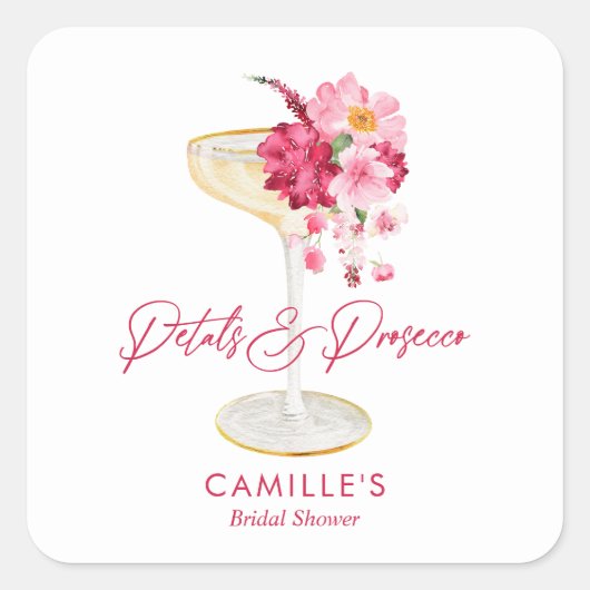 Bloemen en Prosecco Bloemige Bruids-Shower Favor Vierkante Sticker (Voorkant)