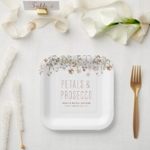 Bloemen en Prosecco Bruidsdouche met Wilde Bloemen Papieren Bordje