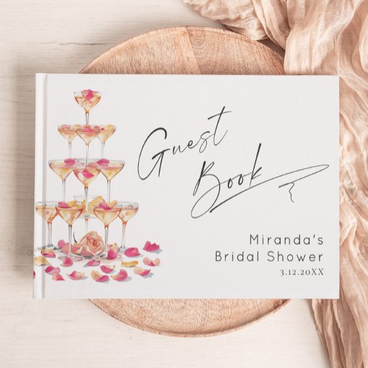 Bloemen en Prosecco Bruidsfeest Heet roze Gastenboek