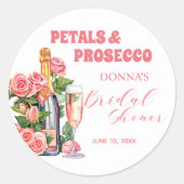 Bloemen en Prosecco Fles en Rozen Bruidsaandacht Ronde Sticker (Voorkant)
