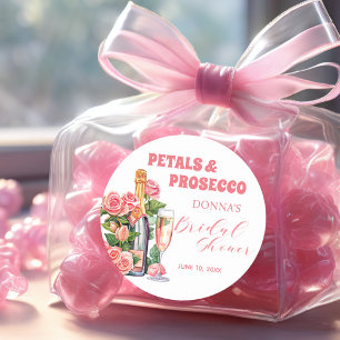 Bloemen en Prosecco Fles en Rozen Bruidsdiner Ronde Sticker