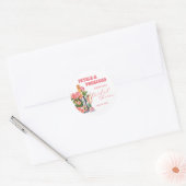 Bloemen en Prosecco Fles en Rozen Bruiloftsfeest Ronde Sticker (Envelop)