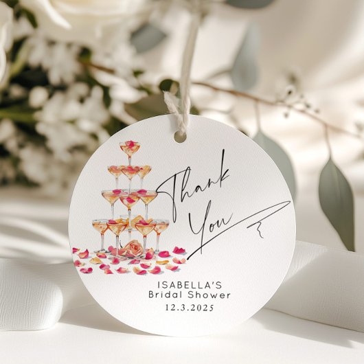 Bloemen en Prosecco Heet roze Bruiloft Bedankt Bedankjes Labels