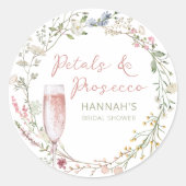 Bloemen en Prosecco Huwelijksfeest Favor Ronde Sticker (Voorkant)