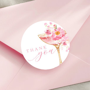 Bloemen en Prosecco Roze Bruidsdiner Ronde Sticker