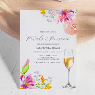 Bloemen en Prosecco Roze Bruidsuitnodigingen Kaart
