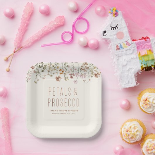 Bloemen en Prosecco Wilde Bloemen Bruidsdiner Papieren Bordje (Feest)