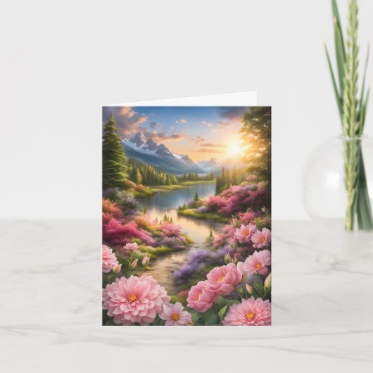 Bloemen en rivierlandschap Moederdag Feestdagen Kaart (Voorkant)