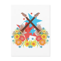 Bloemen en roze gitaren