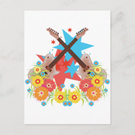 Bloemen en roze gitaren briefkaart