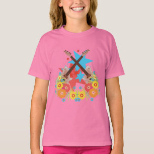 Bloemen en roze gitaren t-shirt