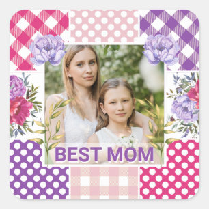 Bloemen en ruit foto frame Moederdag Vierkante Sticker