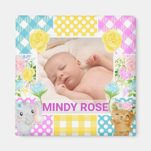 Bloemen en ruit fotolijstje pasgeboren baby magneet