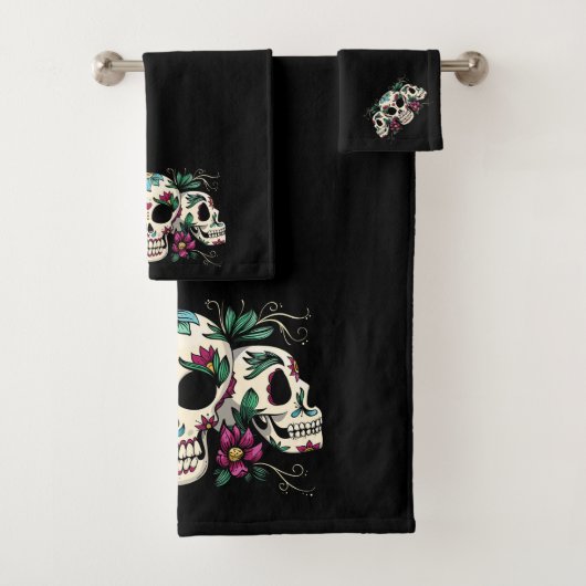 Bloemen en schedels bad handdoek (Insitu)