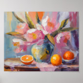 Bloemen en Sinaasappels Het moderne stilleven Poster (Voorkant)