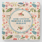 Bloemen en Sjabloon botanische patroonbruiloft Stenen Onderzetter (Voorkant)