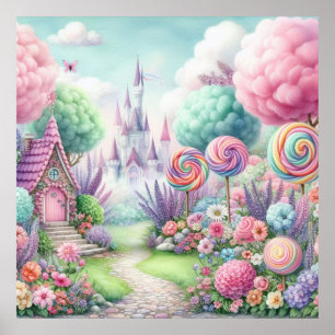 Bloemen en snoep in feeëriek zachte waterverf poster