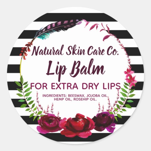 Bloemen en strepen Lippenbalsem Zakelijke labels (Voorkant)