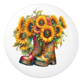 Bloemen en tuinlaarzen keramische knop