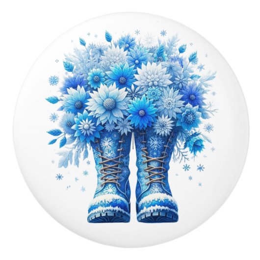 Bloemen en tuinlaarzen keramische knop (Voorkant)