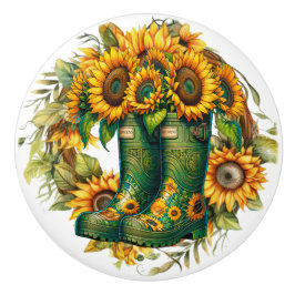 Bloemen en tuinlaarzen keramische knop