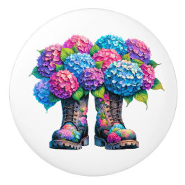 Bloemen en tuinlaarzen keramische knop