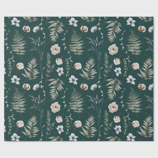 Bloemen en varen bladeren bos bloemen botanisch cadeaupapier (Vlak)