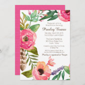 Bloemen en veren bruids douche uitnodiging II (Voorkant / Achterkant)