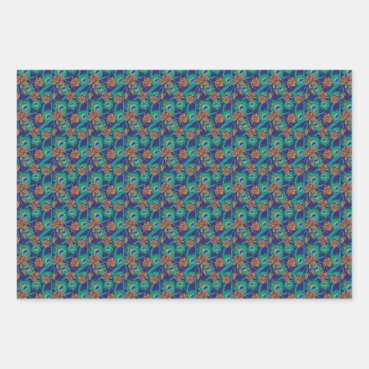 Bloemen en veren inpakpapier vel (Voorkant 3)