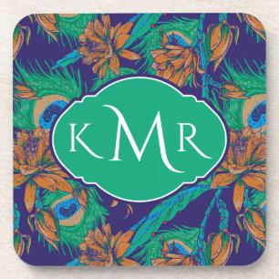 Bloemen en veren Monogram Onderzetter