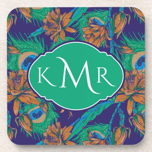 Bloemen en veren | Monogram Onderzetter (Voorkant)