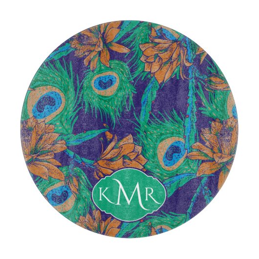 Bloemen en veren | Monogram Snijplank (Voorkant)