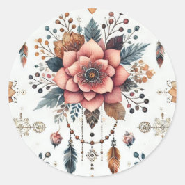Bloemen en Veren Ronde Sticker