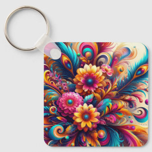 Bloemen en Veren Sleutelhanger