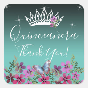 Bloemen en vlinder Hartelijk dank voor Quinceanera Vierkante Sticker