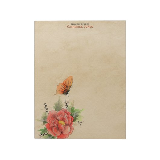 Bloemen en vlinder | Parcenten |  papier Notitieblok (Gedraaid)