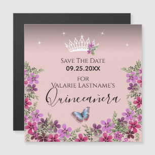 Bloemen en vlinder Quinceanera sparen de Datum