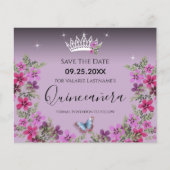 Bloemen en vlinder Quinceanera sparen de Datum (Voorkant)