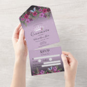 Bloemen en vlinderbloemigen Paars All In One Uitnodiging (Afscheurbaar)