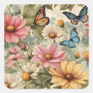 Bloemen en vlinderkunst werk Sticker