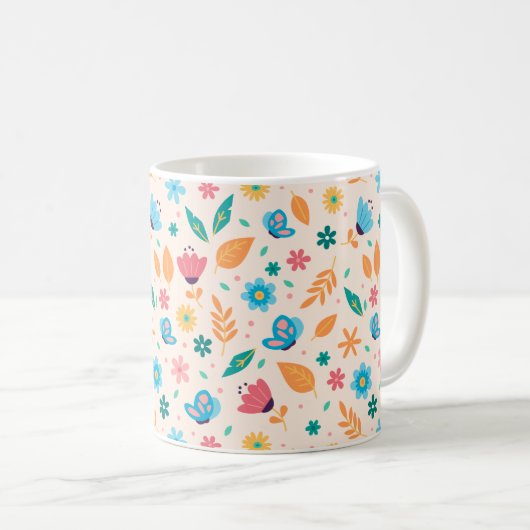 Bloemen en vlinderpatroon koffiemok (Voorkant rechts)